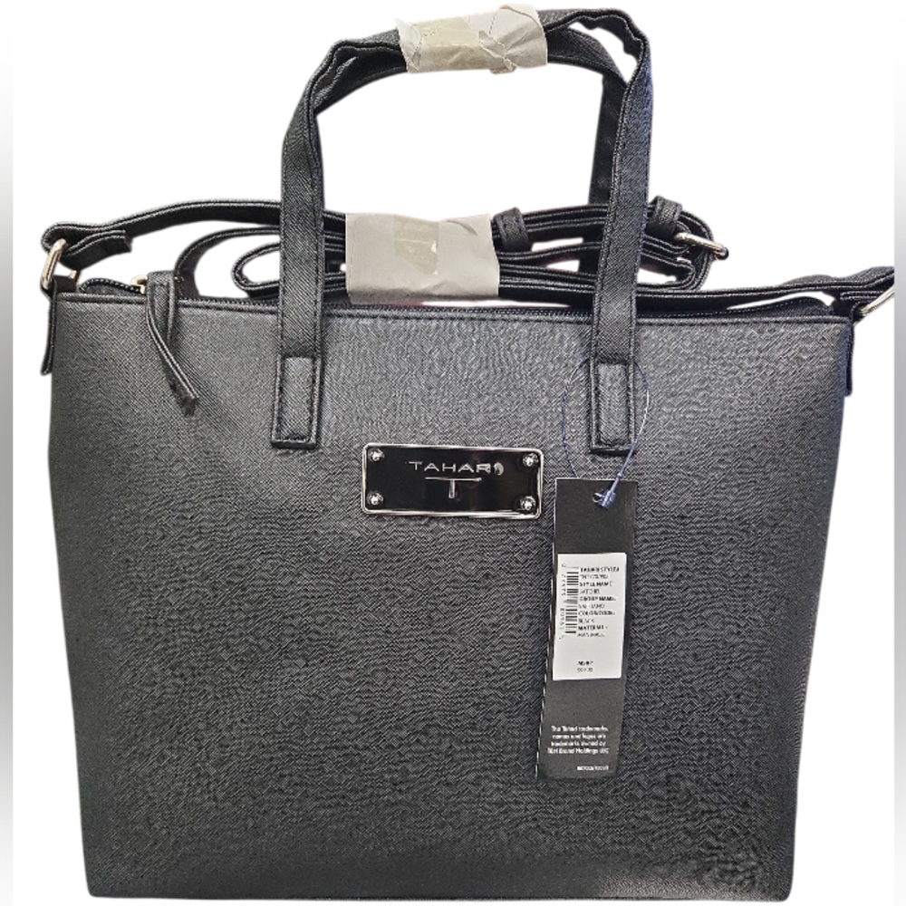 Tahari Saffiano Black Satchel Bag